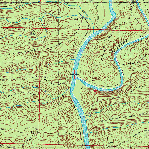 Topographic Map of Carter Creek, OK