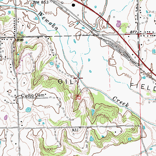 Topographic Map of Carter Creek, OK