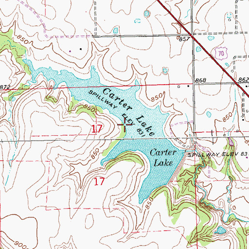 Topographic Map of Carter Lake, OK