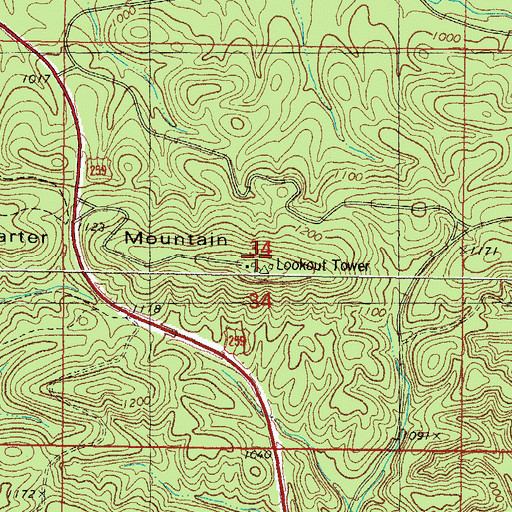 Topographic Map of Carter Mountain, OK