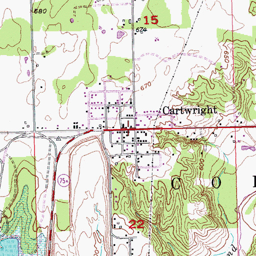Topographic Map of Cartwright, OK