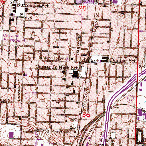 Topographic Map of Carver Middle School, OK