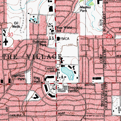 Topographic Map of Casady School, OK