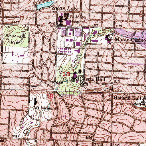 Topographic Map of Cascia Hall Preparatory School, OK
