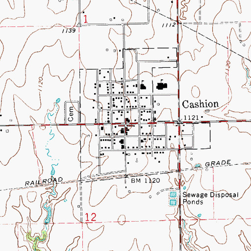 Topographic Map of Cashion, OK
