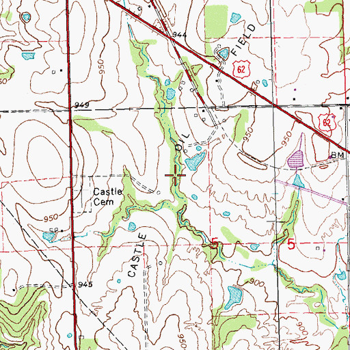 Topographic Map of Castle Oil Field, OK