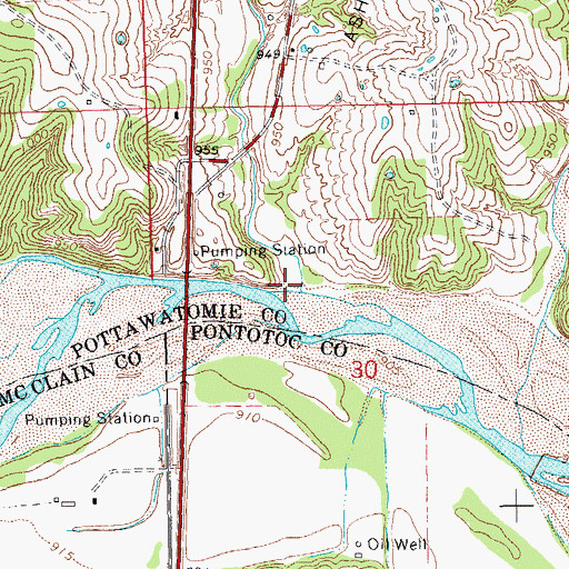 Topographic Map of Cat Creek, OK