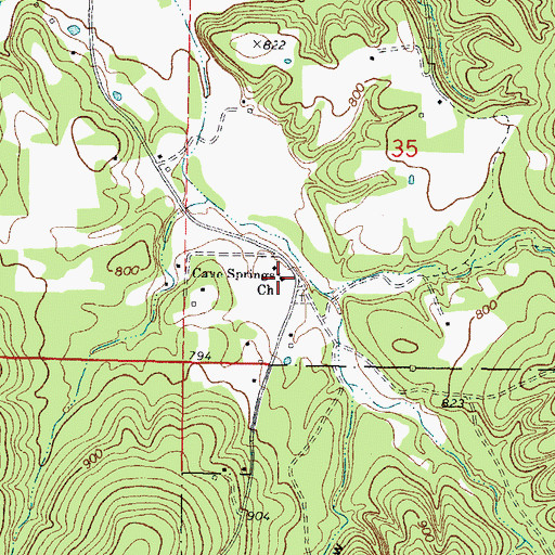 Topographic Map of Cave Springs Church, OK