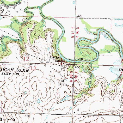 Topographic Map of Cedar Bluff, OK