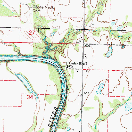 Topographic Map of Cedar Bluff Church, OK