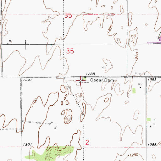 Topographic Map of Cedar Cemetery, OK