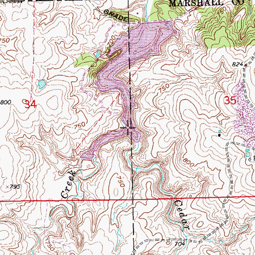 Topographic Map of Cedar Creek, OK
