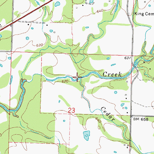 Topographic Map of Cedar Creek, OK