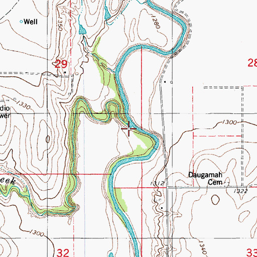 Topographic Map of Cedar Creek, OK