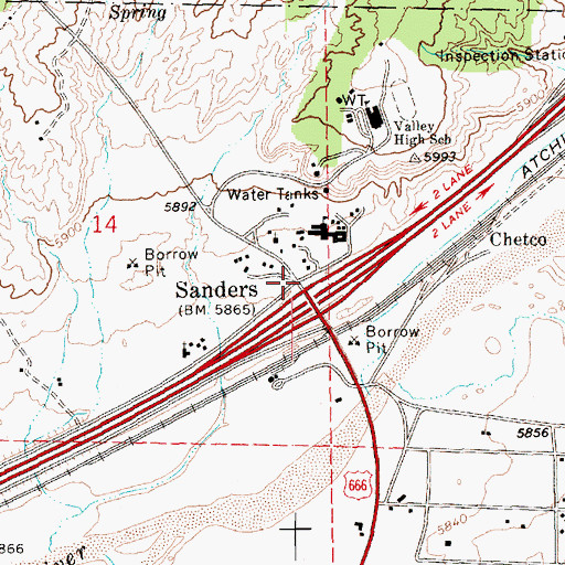 Topographic Map of Sanders, AZ