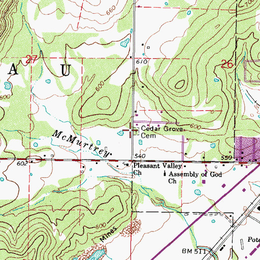 Topographic Map of Cedar Grove Cemetery, OK