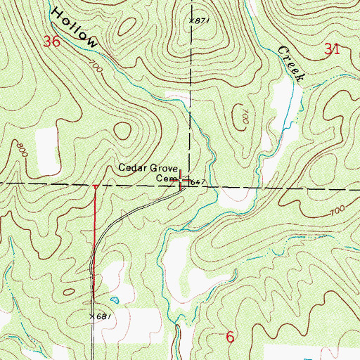 Topographic Map of Cedar Grove Cemetery, OK