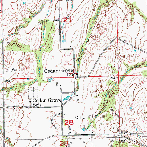 Topographic Map of Cedar Grove Church, OK