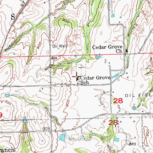 Topographic Map of Cedar Grove School, OK