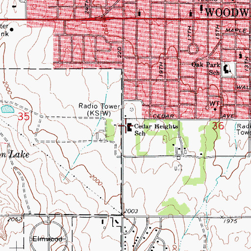 Topographic Map of Cedar Heights Elementary School, OK