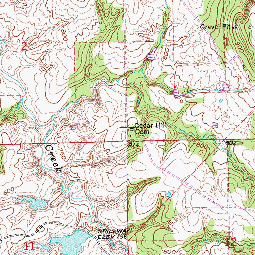 Topographic Map of Cedar Hill Cemetery, OK