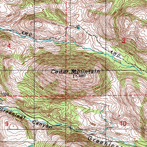 Topographic Map of Cedar Mountain, OK
