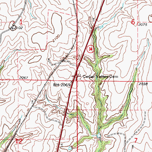 Topographic Map of Cedar Valley Cemetery, OK