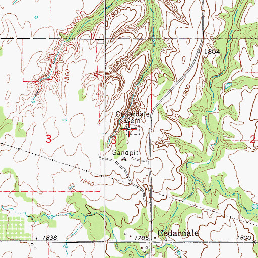 Topographic Map of Cedardale Cemetery, OK
