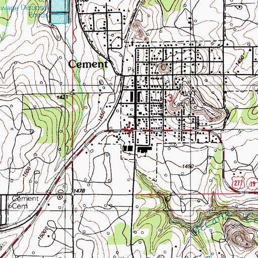 Topographic Map of Cement, OK