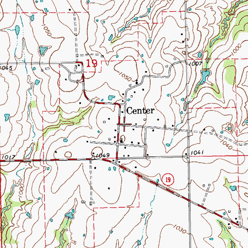 Topographic Map of Center, OK