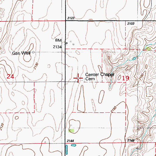 Topographic Map of Center Chapel Cemetery, OK