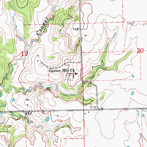 Topographic Map of Center Hill Church, OK