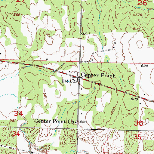 Topographic Map of Center Point, OK