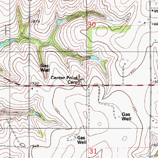 Topographic Map of Center Point Cemetery, OK