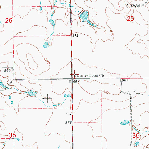 Topographic Map of Center Point Church, OK