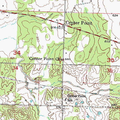 Topographic Map of Center Point Church, OK