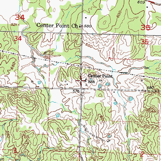 Topographic Map of Center Point School, OK