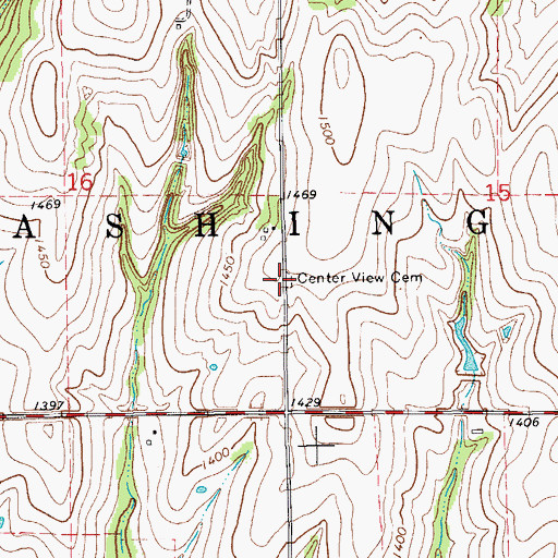 Topographic Map of Center View Cemetery, OK