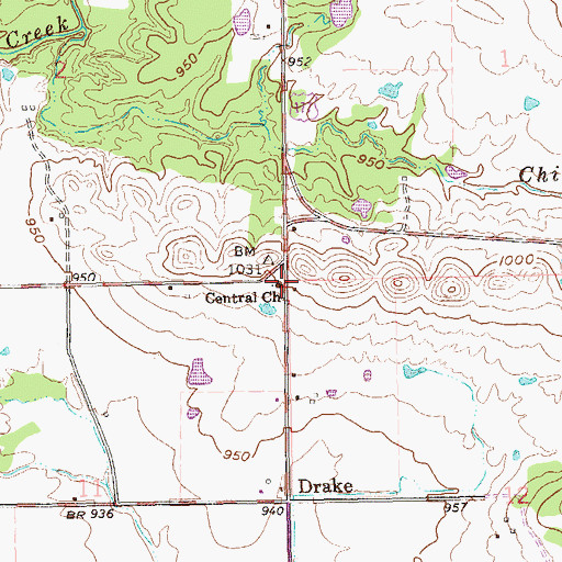 Topographic Map of Central Church, OK