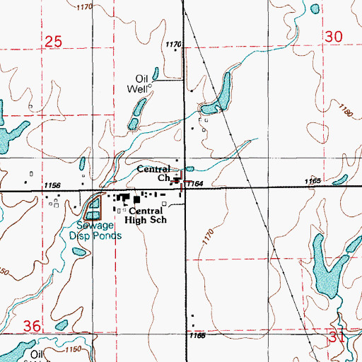 Topographic Map of Central Church, OK