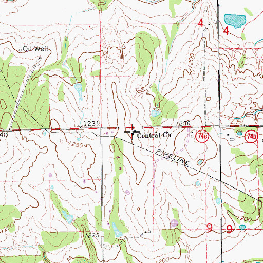Topographic Map of Central Church, OK