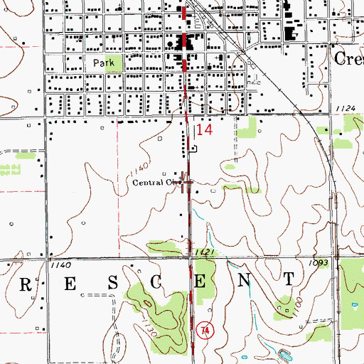 Topographic Map of Central Church, OK