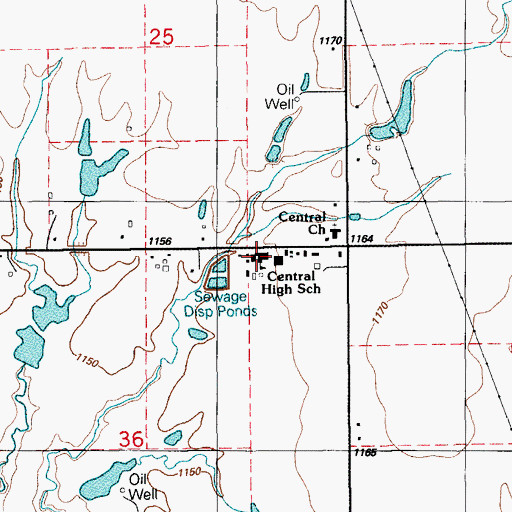 Topographic Map of Central High Senior High School, OK