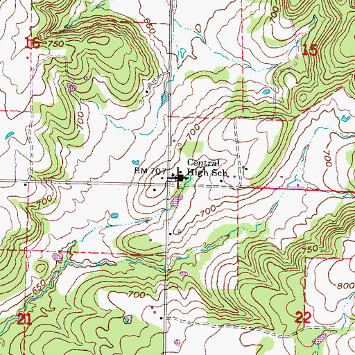 Topographic Map of Central High School, OK