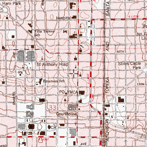 Topographic Map of Central High School, OK