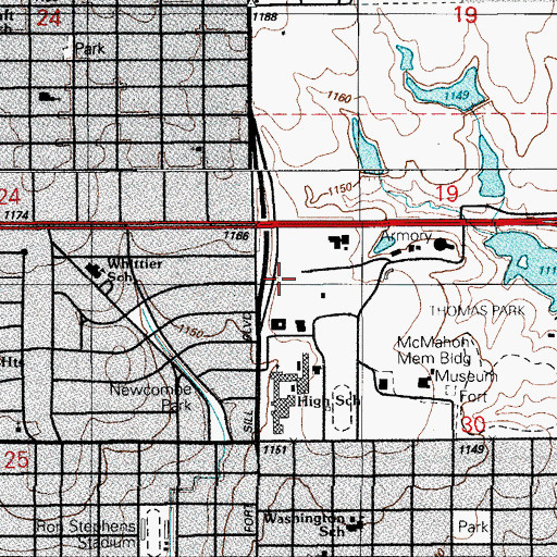 Topographic Map of Central Middle School, OK