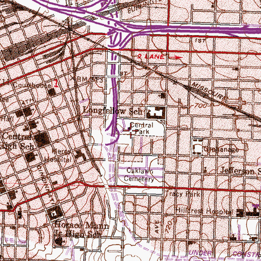 Topographic Map of Central Park, OK