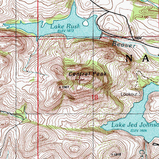 Topographic Map of Central Peak, OK