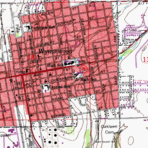 Topographic Map of Central Elementary School, OK