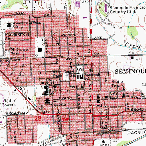 Topographic Map of Central School, OK